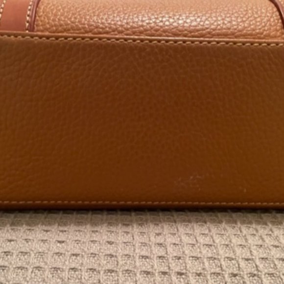Dooney & Bourke Brown Tan Camel Natural Leather Satchel Purse Bag Red Lining Key - Picture 4 of 14